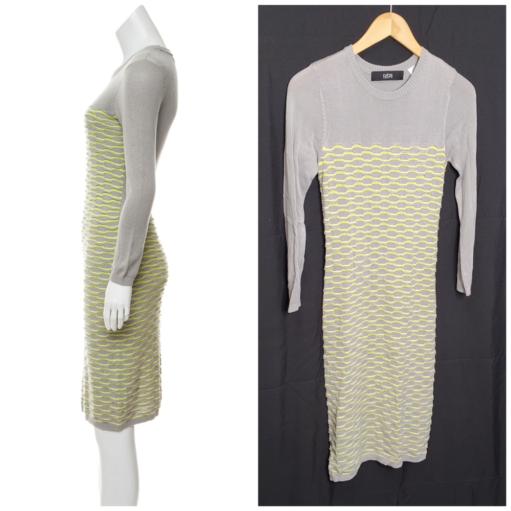 CUT25 BY YIGAL AZROUËL Grey & Yellow Weave Knee-Length Sweater Dress Size Small - Picture 3 of 11